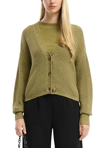 QS Melierte Strickjacke aus Baumwollmix - Strickjacke für Damen im Regular Fit, aus weichem Baumwollmix, mit langen Ärmeln und modischer Knopfleiste für einen lässigen Look.