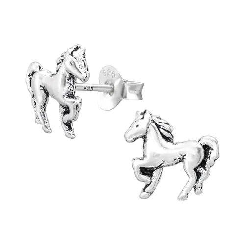 Monkimau Pferd Kinder Ohrringe | 925 Silber | Mädchen Ohrstecker Schmuck | Hypoallergen & Nickelfrei | Kinderohrringe Geschenkidee
