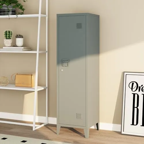 [en.casa] Einzelspind Kurikka Metallspind - abschließbar mit 2 Ablagen, 137 x 38 x 38 cm - Betten: Sicherer Metallspind mit abschließbarem Design und optimierter Luftzirkulation, ideal für Werkstätten, Büros und Fitnessstudios.