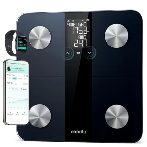 Etekcity XL Körperfettwaage, Automatische Personenerkennung, 180kg/0,05kg | 27.8x27.8 cm,Waage mit Körperfett und Muskelmasse,Personenwaage kostenlosen personalisierten Ernährungs- und Trainingsplänen