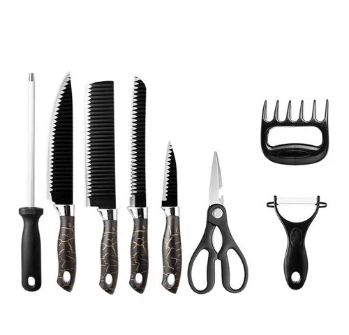HT Messer-Set Messerset Küchenmesser Set 8-tlg mit Ergonomischen Griff, Scharfe Messer Set aus Hochwertigem Carbon Edelstahl mit Kochmesser