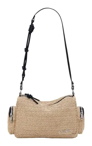 Desigual Damen Bag_Half Raffia HA Logo, weiß - Stylische Umhängetasche - Umhängetasche mit mehreren Außen- und Innentaschen, ideal für einen organisierten Alltag. Verschluss: Reißverschluss für sicheren Transport.