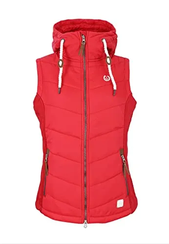 MADSea Damen Steppweste | Übergangsweste | Wind- und Wasserabweisend | Stretch-Einsätze | Verstellbare Kapuze | Taillierter Schnitt | Kinnschutz | Übergrößen Verfügbar, Rot, 52