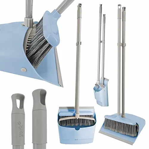 YORK Besen Quick mit Langem Stiel 85x25 cm - und Kehrschaufel Combo Hervorragende Staubaufnahme Kehrwisch Schaufel Set Handliches - Boden Anliegend, Blau