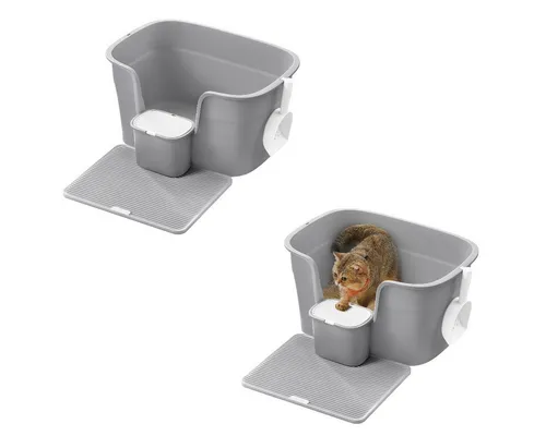 FEANDREA Katzentoilette für große Katzen mit hohen Seitenwänden und Schaufel - Praktische Katzentoilette für große Katzen mit hohen Seitenwänden. Inklusive Schaufel und Aufbewahrungsbox für Müllbeutel – für eine einfache und saubere Pflege im Alltag!