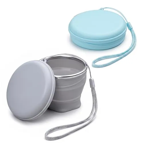 UNNESTAR 2 Stück zusammenklappbare Kaffeebecher– 180ml Silikon Reisebecher mit Deckel Leichtes Camping-Trinkgefäß für Outdoor