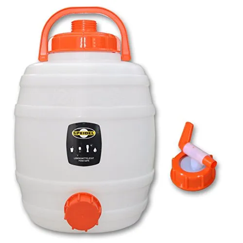 Motorgeräte Fischer Lebensmittelechtes Speidel Getränkefass Mostfass Gärfass 12 Liter Rund mit NW10 Auslaufhahn (Weiß, Kunststoff)