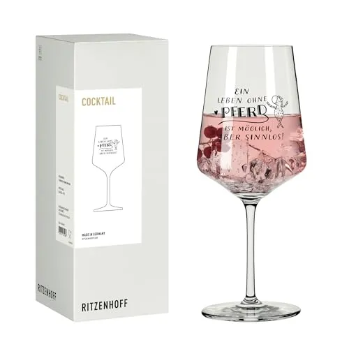 RITZENHOFF 8084007 Cocktail-Glas 500 ml, Serie Reitgold, Motiv Pferd, Spruch, schwarz - Made in Germany