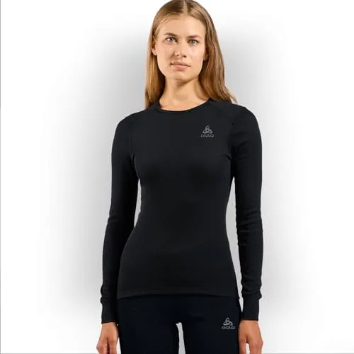 Odlo Damen BL Top Crew Neck Longsleeve schwarz - Funktionsunterwäsche mit ultraleichter, nahtloser Passform und Odlo Effect-Technologie gegen Gerüche. Ideal für intensive Sommerläufe und Trainings.