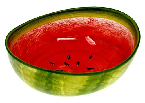 Lashuma Keramik Schale Rund - Mediterrane Dekoschale mit Melonenmotiv - Salatschüssel aus handgeformter Keramik, ideal für Pasta und Obst. Mit liebevoller Handarbeit in Italien gefertigt, Ø 20 cm und fruchtiges Design.