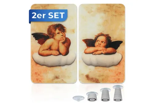 Maximex Herd-Abdeckplatte 2er Set Glasabdeckplatten Kochplattenabdeckung Herdabdeckplatten, Glas, 30 x 52 cm Engel Design für Glaskeramik-Kochfelder