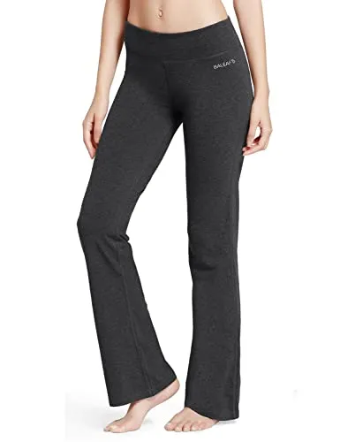 baleaf Damen Flare Yogahose Leggings warm Fitness Hose Jogginghose Baumwolle Bauchkontrolle Schlaghose Arbeit Sporthose mit Taschen Grau L