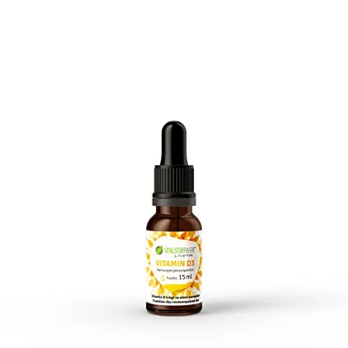 Vitamin D3 Liquid 1.000 i. E.; 15 ml = 375 Tropfen; VITALSTOFFWERK®, Vitamin D3 Tropfen, Sonnenvitamin, Tagesportion entspricht 1 Tropfen