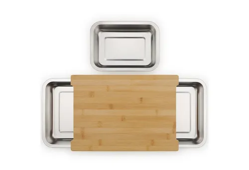 Produktbild Blumtal Schneidebrett mit Antirutschfüßen und 3 Edelstahl-Auffangschalen