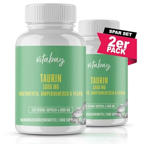 Vitabay Taurin Kapseln Hochdosiert 1000mg - 240 Taurin Kapseln Vegan & Laborgeprüft - Taurine Capsules Aminosäure Taurine 1000mg - Körperidentisch & ohne unerwünschte Zusätze