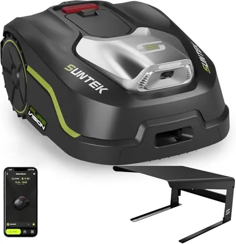 SUNTEK Mähroboter ohne begrenzungskabel AI Vision-Kamera mit Garage, Rasenmäher Roboter, Max 600 m², Genaue Hindernisvermeidung, IPX5-Wasserschutz, APP Bedienbar