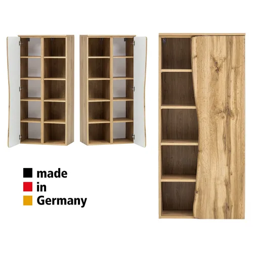 Bad Badezimmer Wandschrank KAHLA-03 in Eiche - Moderner Badezimmerschrank mit Softclose-Türen, 60 cm breit, verstellbaren Einlegeböden und stilvoller Baumkantenoptik für mehr Stauraum und Eleganz im Badezimmer.