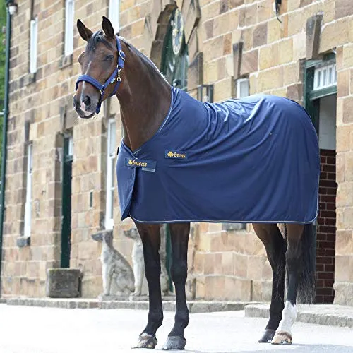 Kerbl Bucas Prize Cooler Pferdedecke 155 Navy/Gold - Abschwitzdecke in navy/gold, atmungsaktiv und bestickbar. Ideal für den Einsatz nach dem Training, sorgt für ein angenehmes Tragegefühl ohne Halsteilanbringung.