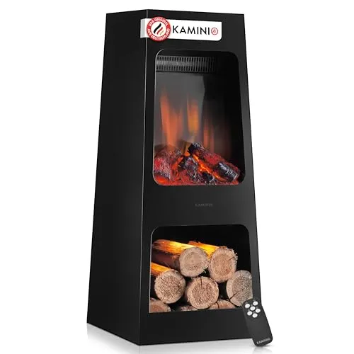 KAMINIO Elektrischer Gartenkamin Kai - 3D-Flammeneffekt, Heizsystem, Fernbedienung, Schwarz - Genießen Sie gemütliche Abende mit dem KAMINIO Gartenkamin. Mit 3D-Flammeneffekt und effizienter Heizung sorgt er für wohlige Wärme drinnen und draußen. Sicherer Betrieb ohne Asche, ideal für jeden Anlass.