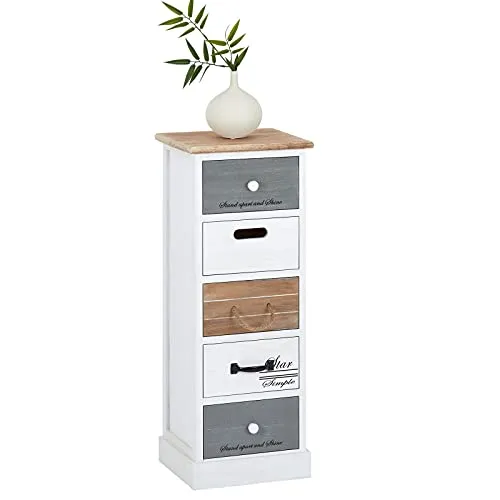 CARO-Möbel Kommode SALVA - Vintage Stil Kommode, aus hochwertigem Paulownia-Holz mit 5 praktischen Schubladen, ideal für stilvolle Aufbewahrung in jedem Raum.