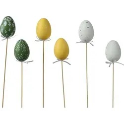 Osterstecker Ei am Stab 31cm bruchfest 6er Set Grün / Gelb / Weiß - Weiß