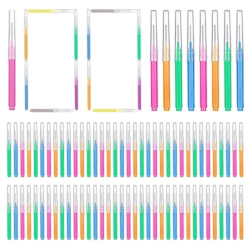 Produktbild GOUWEIBA 100 Stück Interdentalbürsten Zahnzwischenraumbürsten Zahnreinigung Zwischenräume mit Überzug, Zahnseide Mundhygiene Zahnzwischenraumreiniger Wiederverwendbar (Gemischte Farben)