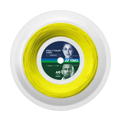 YONEX Poly Tour Pro 200 m Rolle Tennissaite 1,20 mm Gelb - Tennissaiten mit 200 m Länge, ideal für präzises Spiel. Die 1,20 mm Polyestersaite bietet optimale Kontrolle und Haltbarkeit.