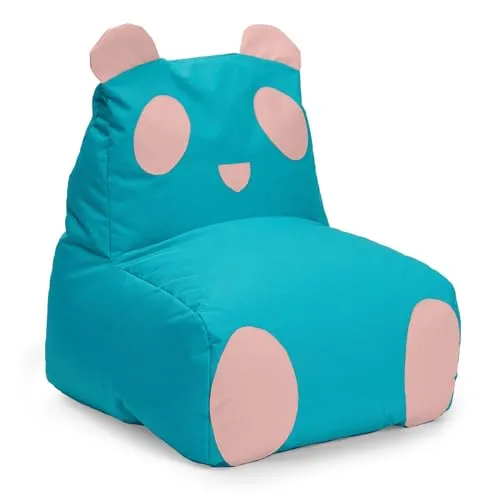 LUMALAND Kindersitzsack Animal Line Panda - 180l - Türkis/Pastell Pink - Sitzsäcke für Kids im tierischen Panda-Design, wasserabweisend und pflegeleicht – perfekt für ein gemütliches Kinderzimmer!