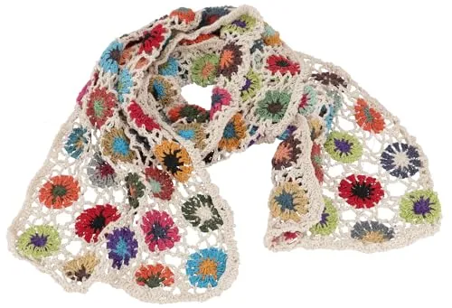 Guru-Shop Häkelschal mit bunten Blümchen in weiß von Guru-Shop