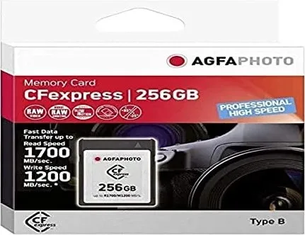 AGFAPHOTO CFexpress 256 GB - Hochgeschwindigkeits-Speicherkarte - Speicherkarten, 256 GB CFexpress Typ B für blitzschnelles Speichern von Fotos und Videos, ideal für Profis in der digitalen Fotografie.