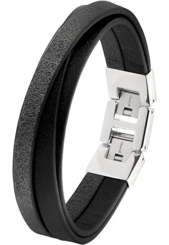 s.Oliver Herren Armband aus Edelstahl und Leder - Elegantes Armband für Herren, 20+1,5 cm lang, in Silber. Kommt in einer Schmuck Geschenk Box und bietet dank Klappverschluss ein einfaches An- und Ablegen.