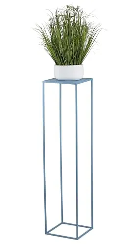 HowHomely Blumenständer Metall Blau 100 cm Hoch - Solider und Robuster Blumenhocker Metall - Pflanzenständer für die Dekoration in Wohnzimmer Schlafzimmer oder Büro