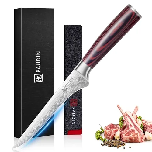 PAUDIN Filetiermesser 15 cm, Ausbeinmesser für Fleisch und Fisch | scharfe Fischmesser flexible Klinge, Hochkohlenstoffstahl, Profi Küchenmesser Pakkaholz-Griff