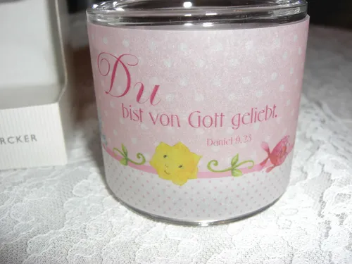 Taufdekoration Taufe Kerze Teelicht Lichtmoment Glaswindlicht rosa