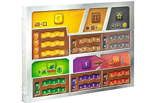 FryxGames Terraforming Mars: Dual Layer Playerboards (EN) FRY2215 - Gesellschaftsspiele mit verbesserten Playerboards für optimales Ressourcenmanagement. Enthält 5 Boards, die Produktionswerte von 10 und 20 berücksichtigen.