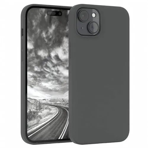 EAZY CASE Premium Silikon Handyhülle kompatibel mit iPhone 15 Plus Slimcover mit Kameraschutz und Innenfutter, Silikonhülle, Schutzhülle, Bumper, Handy Case, Hülle, Softcase, Dunkelgrau