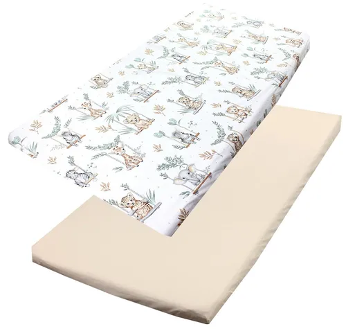 TupTam Spannbettlaken 2er Pack für Babybett und Kinderbett - Hochwertige 100% Baumwolle, besonders weich und atmungsaktiv, ideal für ein bequemes Schlafklima im Baby- und Kinderbett, Maße 90 cm x 200 cm.