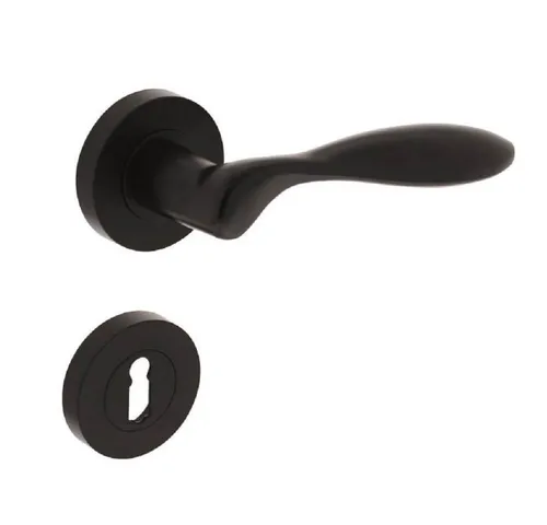 WIR elektronik Drückergarnitur Johanna, geschwungene, gedrehte Klinkenform, Zamak, Buntbart, Drücker außen, Türklinken, Komplett-Set, versch. Farben, Verdeckte Verschraubung, Drücker mit Rückholfeder