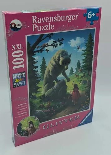Ravensburger Kinderpuzzle - Rotkäppchen und der Wolf, 100 Teile im XXL-Format mit Glitzer für Kinder ab 6 Jahren, fördert Motorik und Konzentration