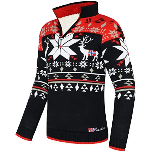 Nebulus Herren Strickpullover Fria, gefütterte Jacke, warm und flauschig, schwarz-rot - S