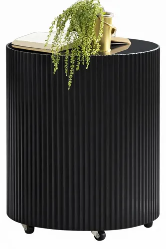 Schwarzer Beistelltisch mit goldenen Akzenten - Moderner Beistelltisch in Schwarz mit glänzenden goldenen Akzenten. Ideal für Ihr Wohnzimmer. Maße: 43 x 43 x 54 cm, aus robustem MDF und Glas gefertigt, bietet er Stil und Funktionalität.