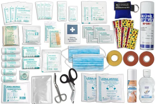 WM-Teamsport Erste-Hilfe-Set S2 PLUS - Erste-Hilfe-Set nach DIN 13157 mit sportphysiologischer Ausstattung, ideal für Trainer & Mannschaftsbetreuer. Enthält Hygiene-Gel, Kältekompressen, Eisspray und kindgerechte Pflaster.