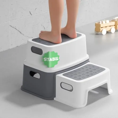 DEANIC Tritthocker Kinder, Kinderhocker Hocker Bad 2 Stufen, Klohocker WC Toilette ab 1 Jahr, Anti-Kipp und Anti-Rutsch Badhocke Badezimmer Baby Toiletten (Grau)