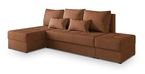 Masseno Ecksofa NORVI NV mit Schlaffunktion L-Form, Modern Sofa mit Bettkasten, Wohnzimmersofa, Couch, Soffa, Bettsofa, Couchgarnitur - Kupferfarben, Neve 52