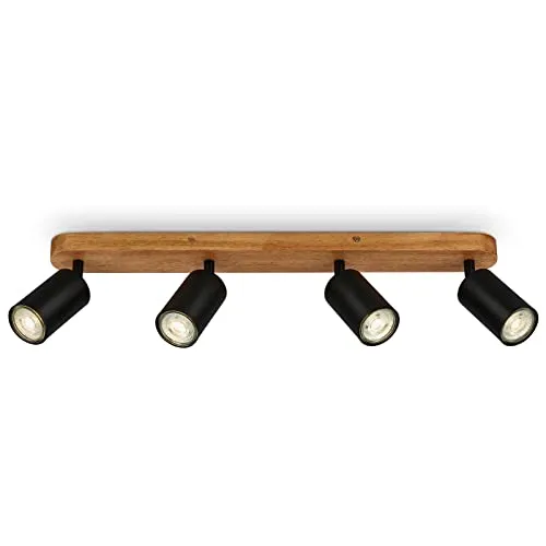 BRILONER Deckenlampe Vintage mit Holzbasis - Deckenspot mit schwenkbaren Lampenköpfen, ideal für einen rustikalen Look in Wohnzimmer, Flur oder Schlafzimmer. GU10 Fassung für individuelle Lichtgestaltung.