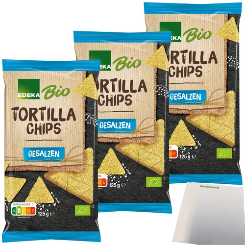 Edeka Bio Tortillachips gesalzen aus Maismehl 3er Pack 3x125g Packung usy Block