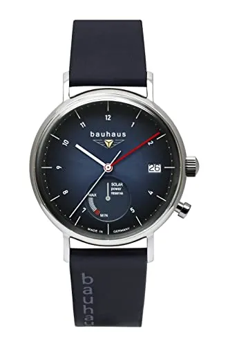 Bauhaus Solar 21123 Herrenarmbanduhr - Herrenuhr mit Solar-Uhrwerk, dunkelblauem Zifferblatt und Edelstahlgehäuse, wasserdicht bis 5 bar – ideal für stilbewusste Männer.