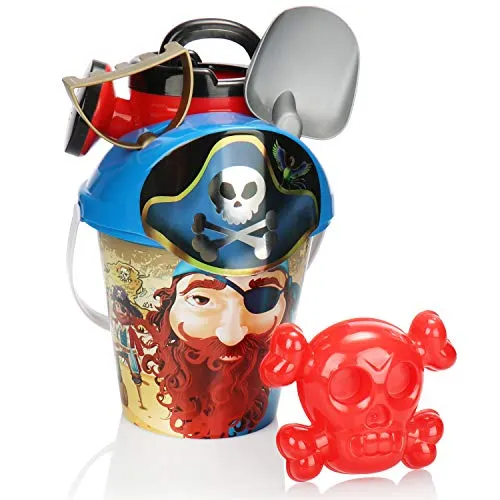 COM-FOUR® 6-teiliges Strandspielzeug-Set - Sandspielzeug für Strand und Sandkasten - Eimer, Deckel mit Sieb, Schippe, Harke, Form und Gießkanne (blau)