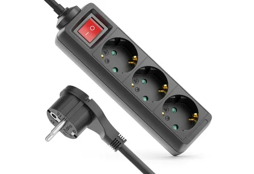 deleyCON deleyCON 3 Fach Steckdosenleiste mit Flachstecker & EIN/AUS Schalter Steckdosenleiste