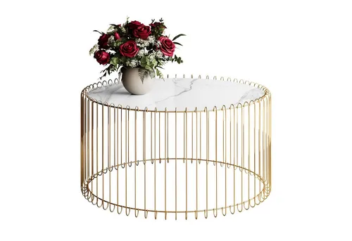 Lookway Couchtisch MARBELLE II – Eleganter Wohnzimmertisch in Marmoroptik - Moderner Couchtisch mit 80 cm Durchmesser, stilvolles Design in Weiß und Gold, ideal für jedes Wohnzimmer. Einfache Selbstmontage und praktische Pflegehinweise.